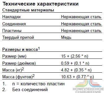 Технические характеристики и габаритные размеры паянного теплообменника Alfa Laval CB110 24M