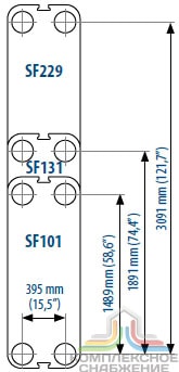 Габаритный чертёж пластин теплообменника Sondex SF101