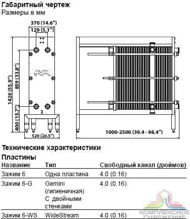 Габаритный чертеж теплообменника Alfa Laval Front 8